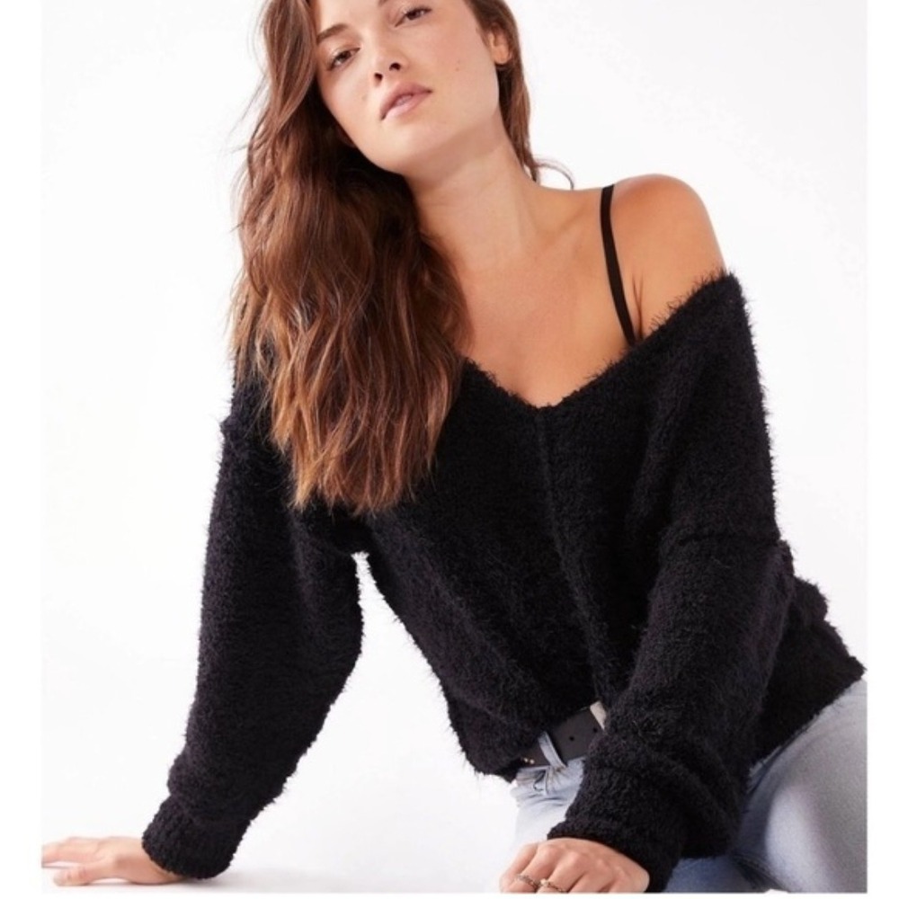 Free People Fuzzy Princess Pullover Sweater XSmall Black Cozy